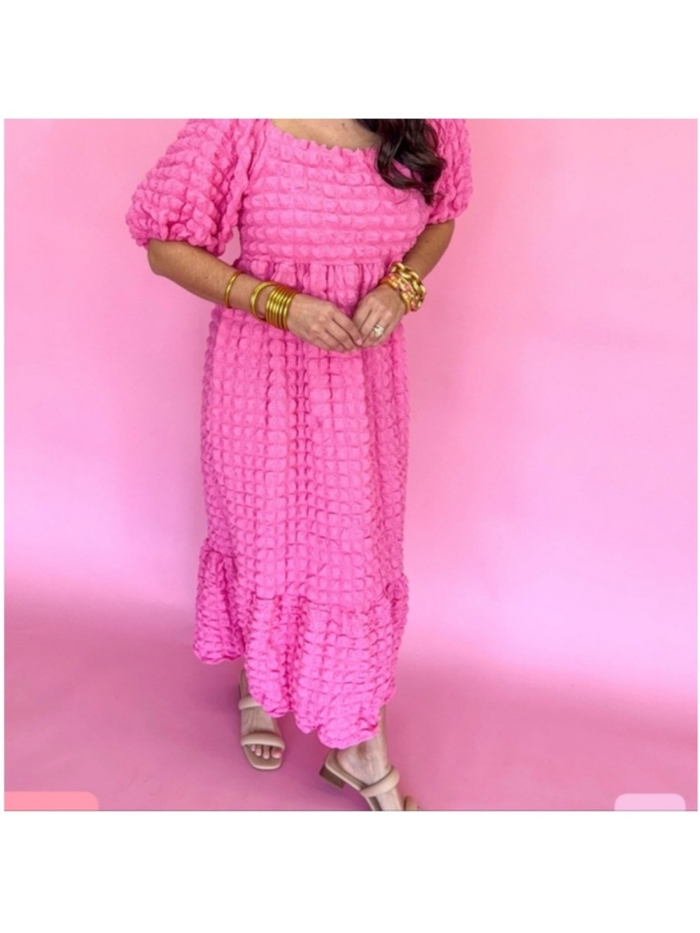 Simply Southern Hot Pink Textured Maxi Party Dress w/ Mermaid Flare Medium